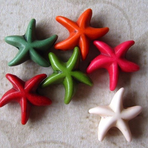 Lot de 6 perles- howlite - étoile ( couleurs variées )