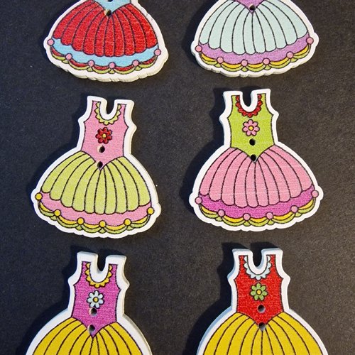 Lot de 2 boutons en bois robe de princesse