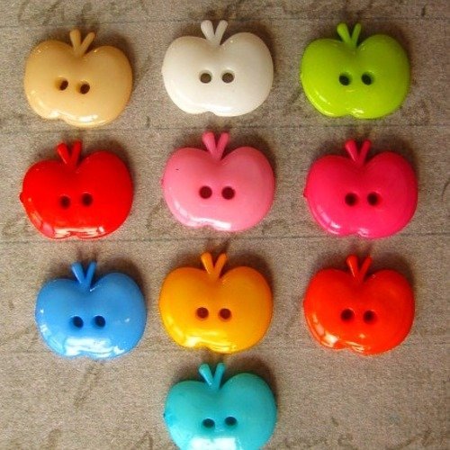 Lot de 10 boutons pommes multicolores acryliques 