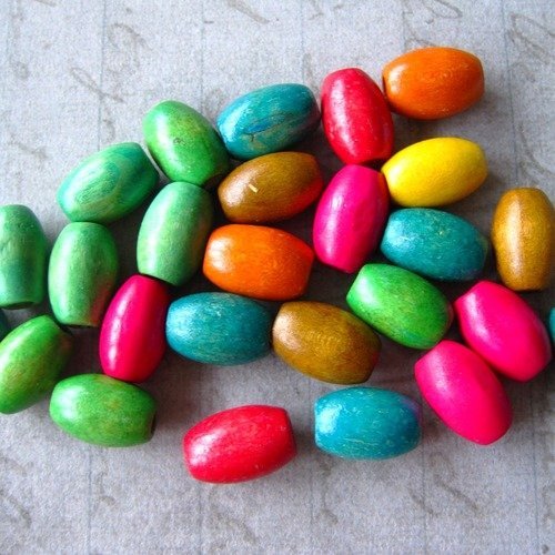 Perles en bois ovales 15mm multicolore