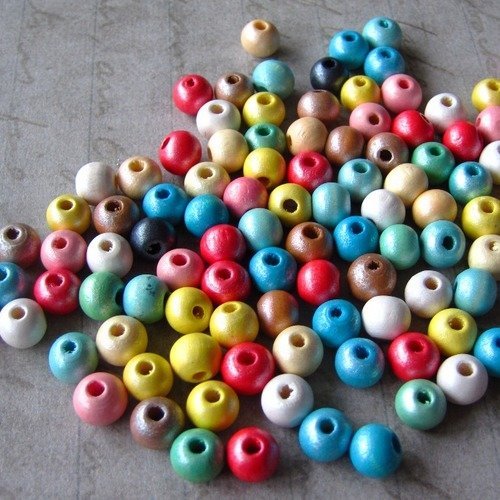 Perles en bois ronde 8mm multicolores métallisées