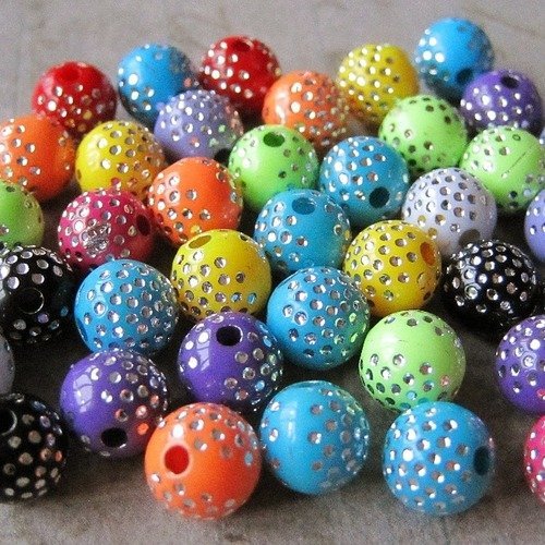 Lot de 15 perles acrylique strass multicolores 8mm