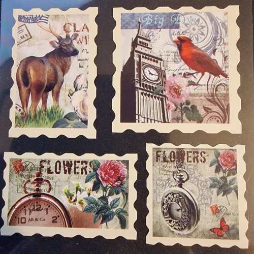 Feuillet de stickers timbres oiseaux vintage 2