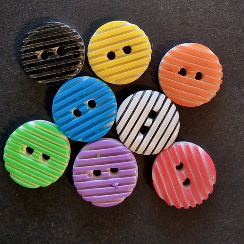 Lot de 4 boutons acrylique rond ligne multicolores