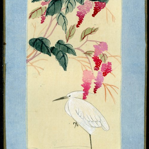 Peinture chinoise sur soie collée sur carton - fait main - xxème siècle - série des oiseaux (2a/12)