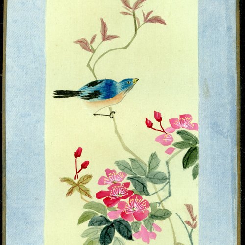 Peinture chinoise sur soie collée sur carton - fait main - xxème siècle - série des oiseaux (3a/12)