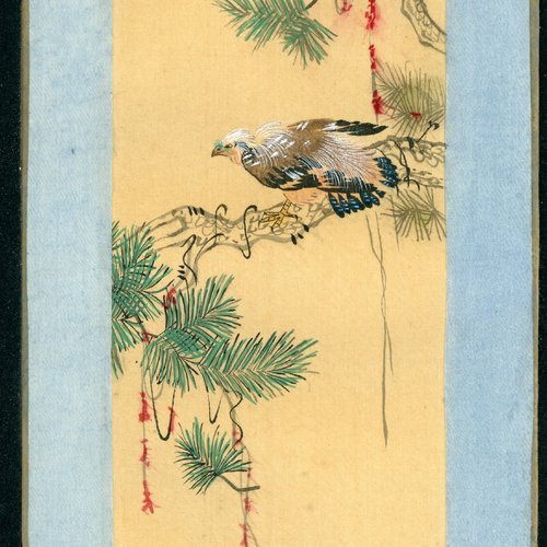 Peinture chinoise sur soie collée sur carton - fait main - xxème siècle - série des oiseaux (4a/12)