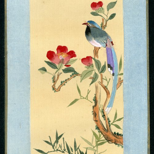 Peinture chinoise sur soie collée sur carton - fait main - xxème siècle - série des oiseaux (12a/12)