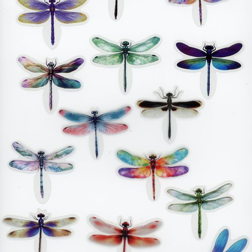 Lot de 12 stickers autocollants transparents libellules (lot 4)