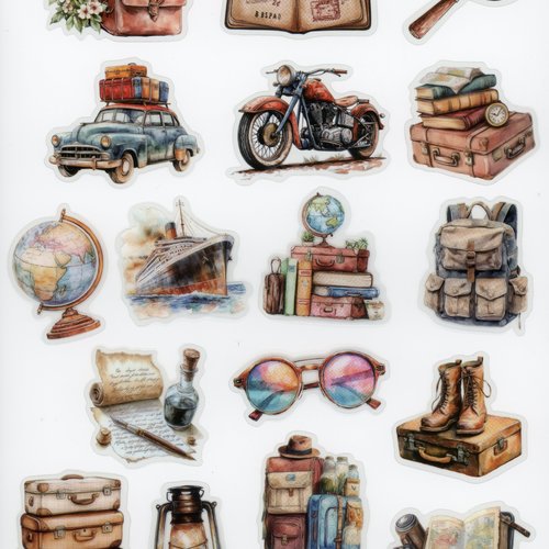 Lot de 17 stickers autocollants transparents voyage, vintage (lot 1)