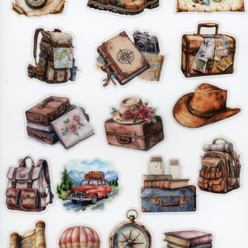 Lot de 17 stickers autocollants transparents voyage, vintage (lot 2)