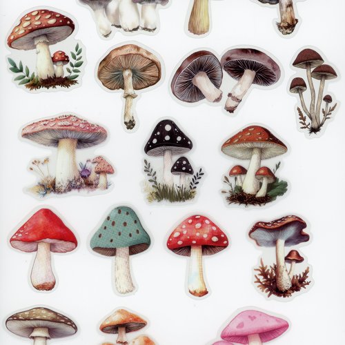 Lot de 17 stickers autocollants transparents champignon (lot 2)
