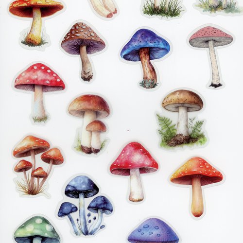 Lot de 16 stickers autocollants transparents champignon (lot 3)