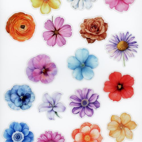 Lot de 17 stickers autocollants transparents fleurs (lot 2)