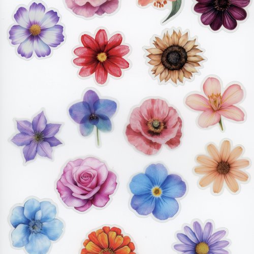 Lot de 16 stickers autocollants transparents fleurs (lot 3)