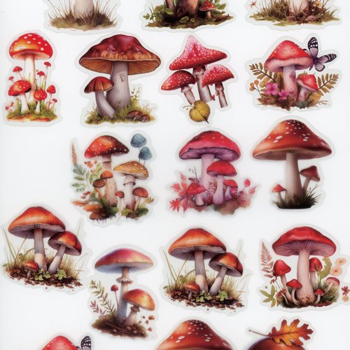 Lot de 17 stickers autocollants transparents champignon (lot 2)