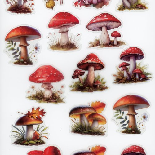 Lot de 16 stickers autocollants transparents champignon (lot 3)