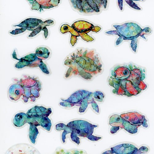 Lot de 17 stickers autocollants - tortues pailletées, colorée (lot 1)