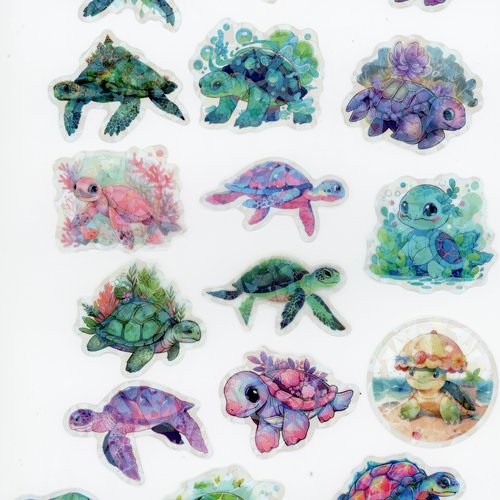 Lot de 17 stickers autocollants - tortues pailletées, colorée (lot 2)