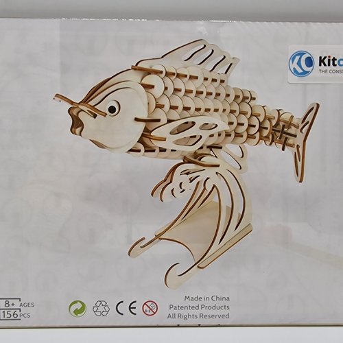 Kit de construction poisson, carpe diy puzzle 3d en bois - neuf dans sa boite d'origine - hauteur 21,2 cm
