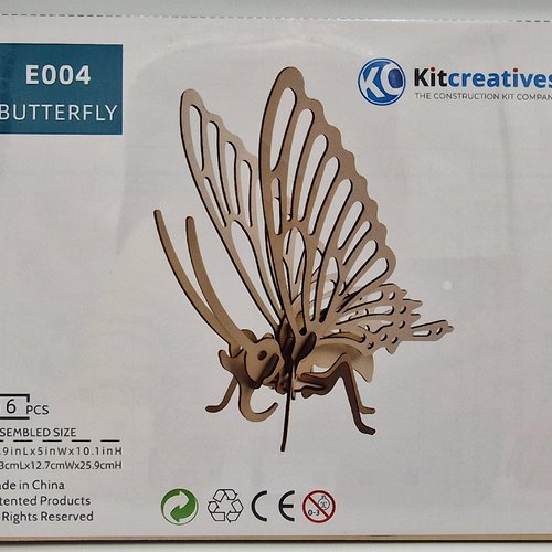 Kit de construction papillon - diy puzzle 3d en bois - neuf dans sa boite d'origine - hauteur 25,9 cm