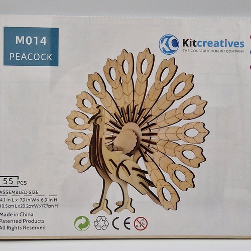 Kit de construction paon - diy puzzle 3d en bois - neuf dans sa boite d'origine - hauteur 17,7 cm