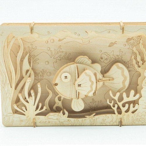 Kit de construction théâtre 3d aquarium poisson clown - diy puzzle 3d en bois - neuf dans sa boite d'origine