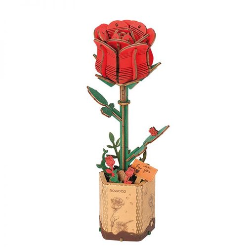 Kit de montage - diy - puzzle 3d en bois - rose rouge - red rose