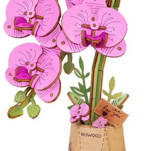 Kit de montage - diy - puzzle 3d en bois - fleur orchidée rose