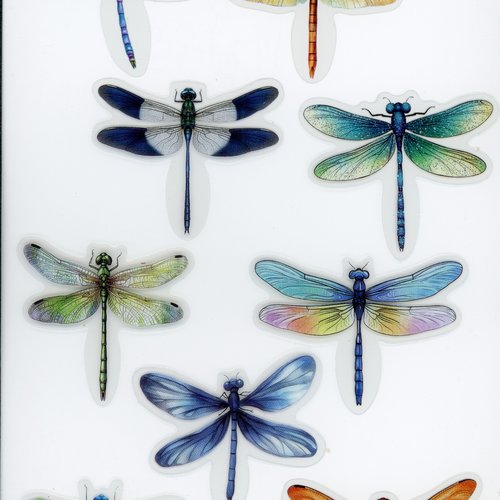 Lot de 12 stickers autocollants transparents libellules (lot 1)