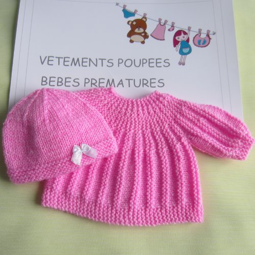 Brassiere Et Bonnet Pour Poupon De 36 A 40 Cm Ou Bebe Premature Fait Main Au Tricot Un Grand Marche