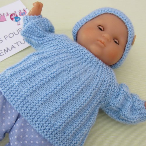 Brassiere Et Bonnet Pour Bebe Premature Ou Poupon De 36 A 40 Cm Fait Main Au Tricot Un Grand Marche