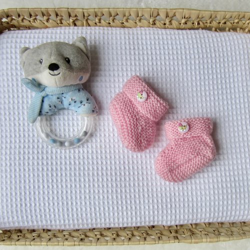 Chaussons tricot roses 0/1 mois