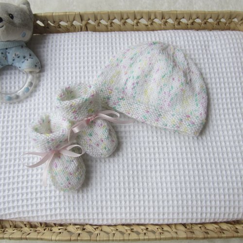 Ensemble bonnet et chaussons 0/1 mois coloris multicolore