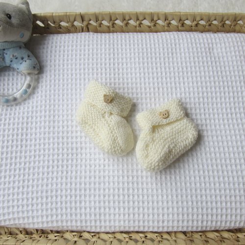 Chaussons tricot  0/1 mois coloris creme/écru