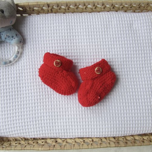 Chaussons tricot 0/1 mois coloris rouge