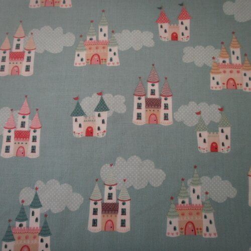 Tissu patchwork  chateau de princesse - tutu fairy castle - coupon 45 x 55 cm