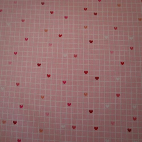 Tissu patchwork  - petits coeurs - love bugs  - coupon 45 x 55 cm
