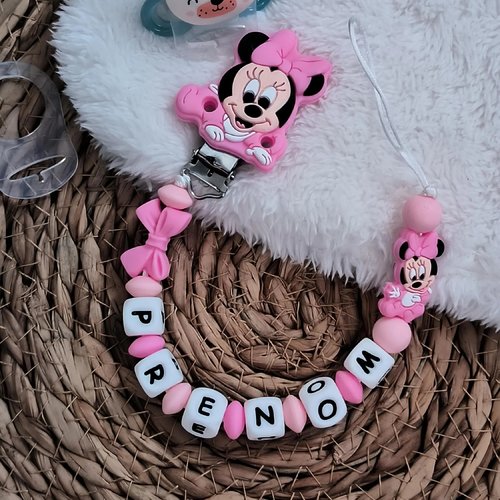 Attache tétine minnie rose personnalisée