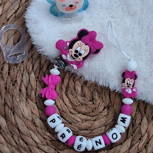 Attache tétine minnie fushia personnalisée