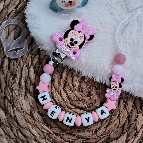Attache tétine minnie rose violet personnalisée