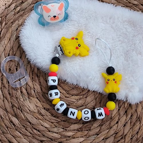 Attache tétine pikachu personnalisée