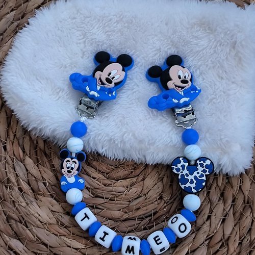 Attache doudou mickey personnalisé bleu foncé