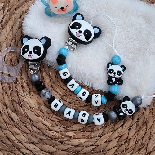 Attache tétine panda personnalisée