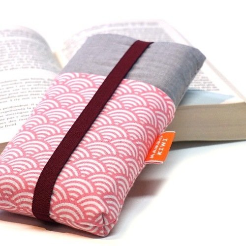Housse portable tissu japonais rose, etui sur mesure, coque iphone et smartphone à poches, housse téléphone motif sushis, cadeau femme