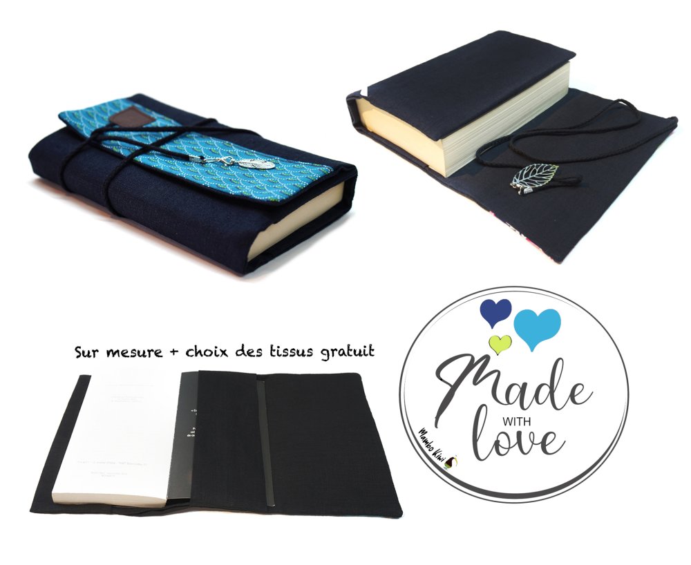 Protège livre poche tissu japonais, étui livre en lin avec rabat adaptable,  grand format, protection carnet, cadeau femme - Un grand marché