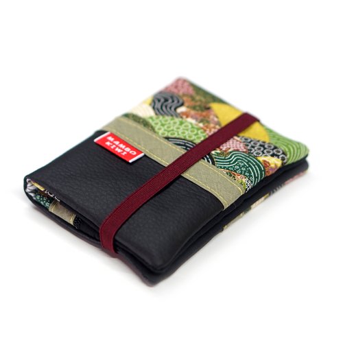 Petit portefeuille compact femme en simili cuir noir avec élastique - fait main avec motif personnalisable - cadeau fan de japon