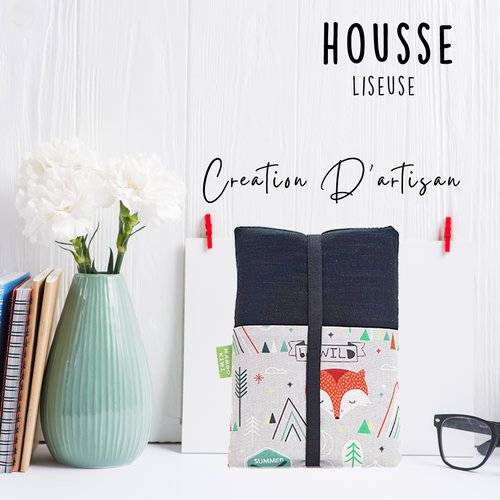 Etui liseuse kobo libra et kobo libra h20 tissu motif renard et boho