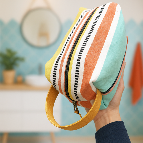 Trousse de toilette maquillage coloré femme fait main design original - multi-compartiments - cadeau voyageuse - style scandinave