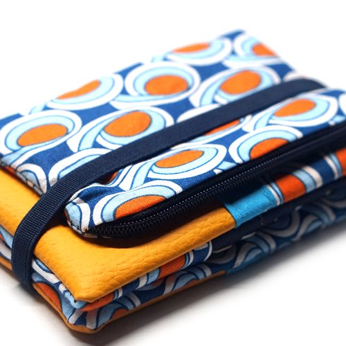 Portefeuille rétro coloré femme fait main - similicuir jaune tissu géométrique